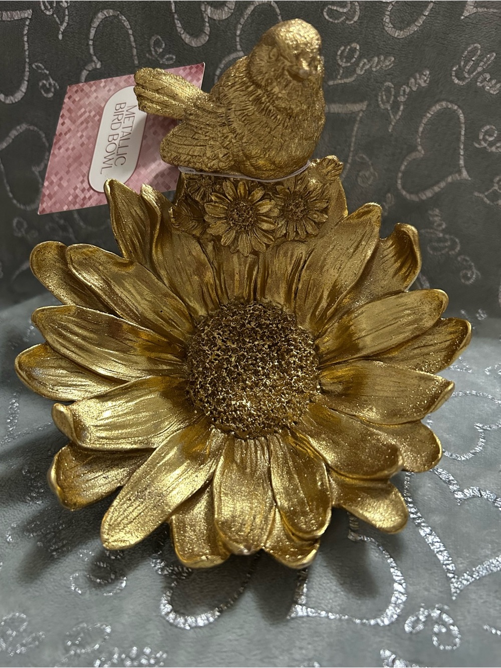 NWT Metallic Gold Sunflower Bird Decorative Bowl - Home Accents